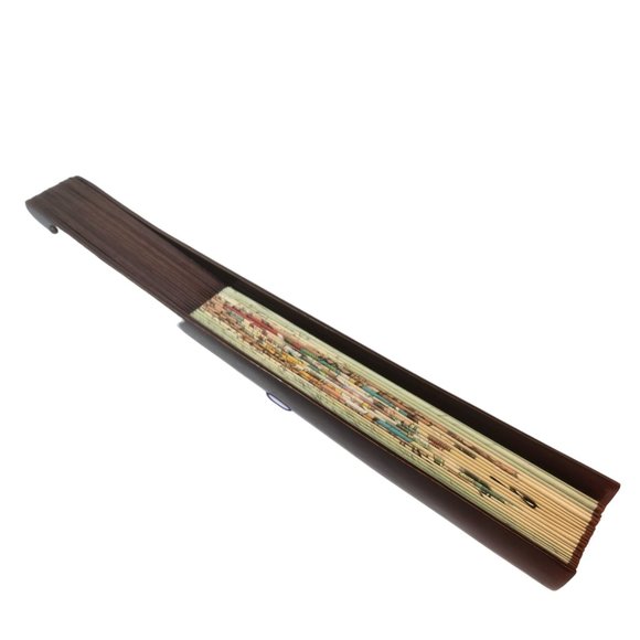 Japanese Folding Fan Ink Wash Pattern Silk 36" x 20" Spread - Picture 2 of 14